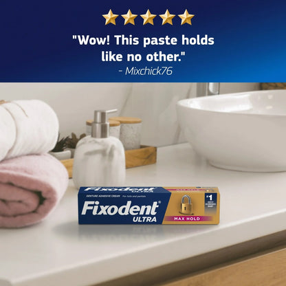 Fixodent Ultra Max Hold Secure Denture Adhesive Cream, Denture Glue, 2.2oz 2 Pack
