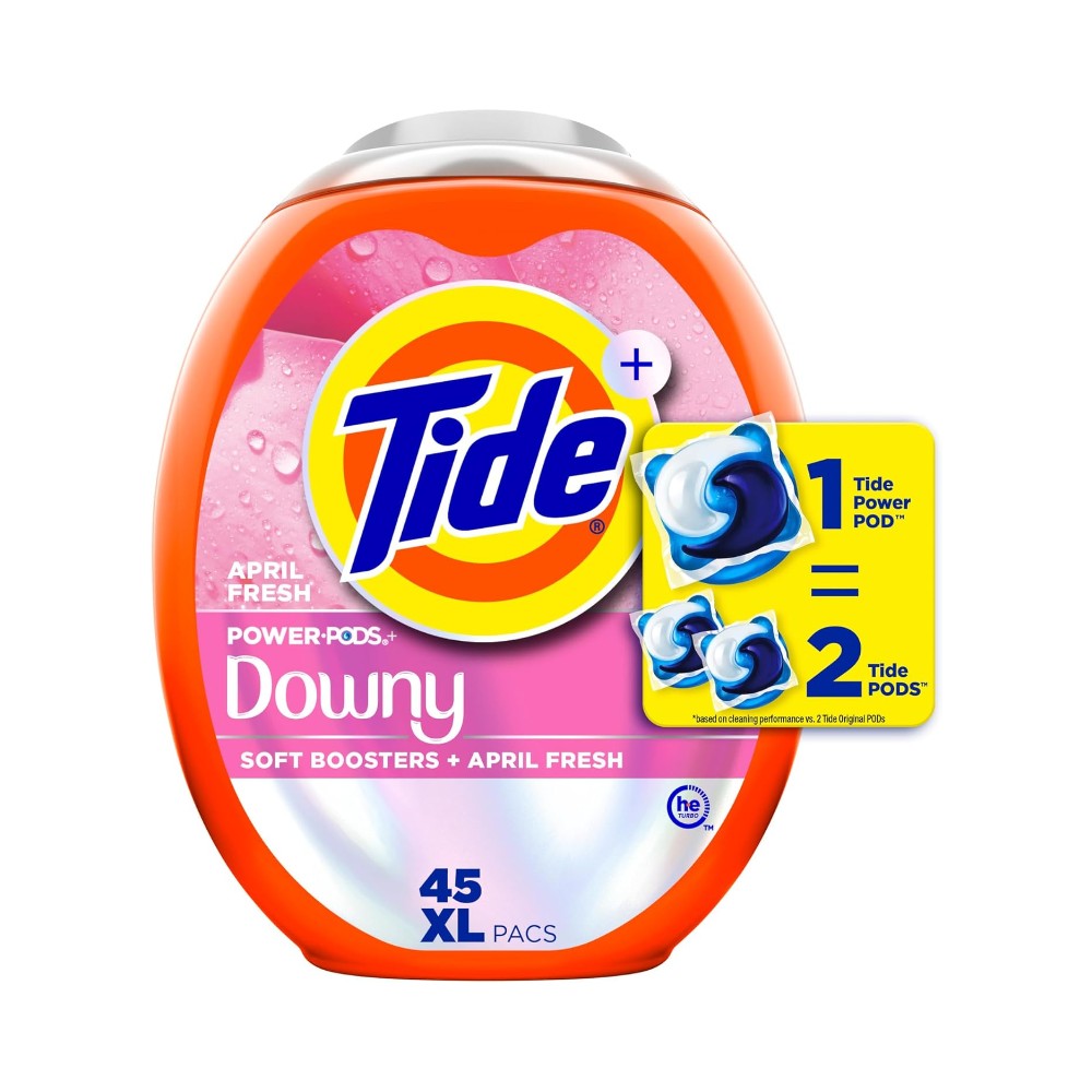 Tide Power PODS Laundry Detergent Pacs with Downy Soft Boosters, April Fresh Scent, 45 Count