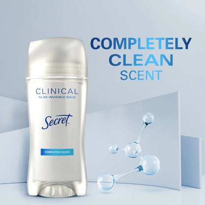 Secret Clinical Invisible Solid Antiperspirant and Deodorant Stick, Completely Clean 2.6oz (73g)