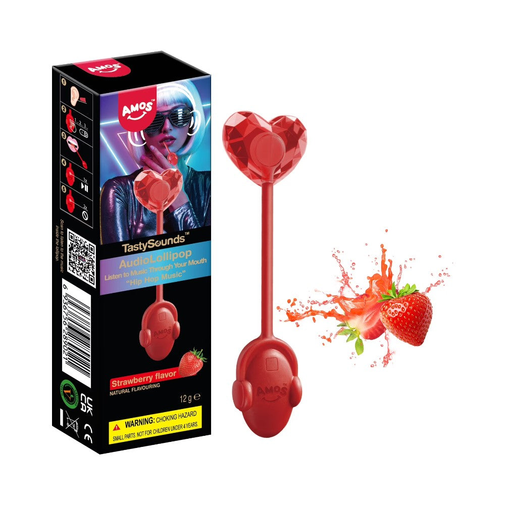 AMOS Music Lollipop Strawberry Audio Suckers, Fat Free Creative Gift Heart Shape Candy