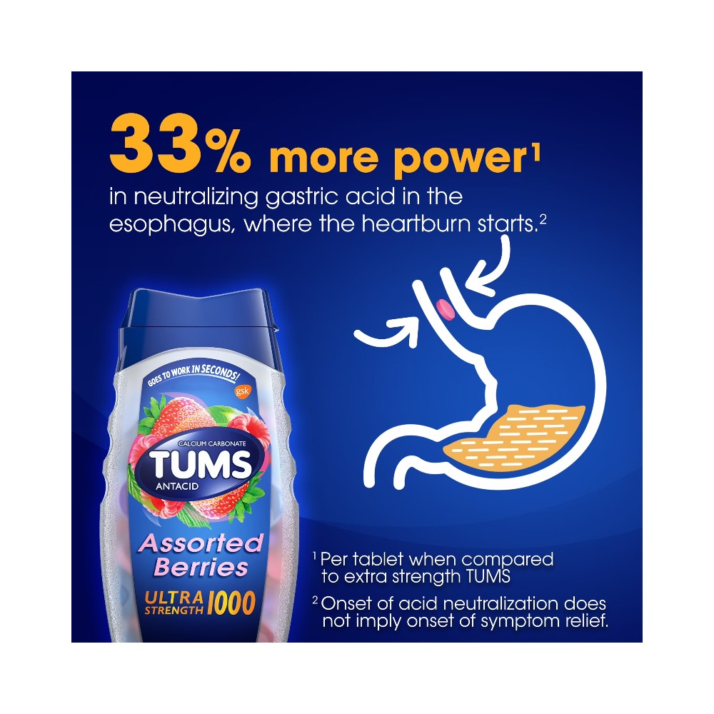 TUMS Ultra Strength Assorted Berries Antacid Chewable Tablets 160's