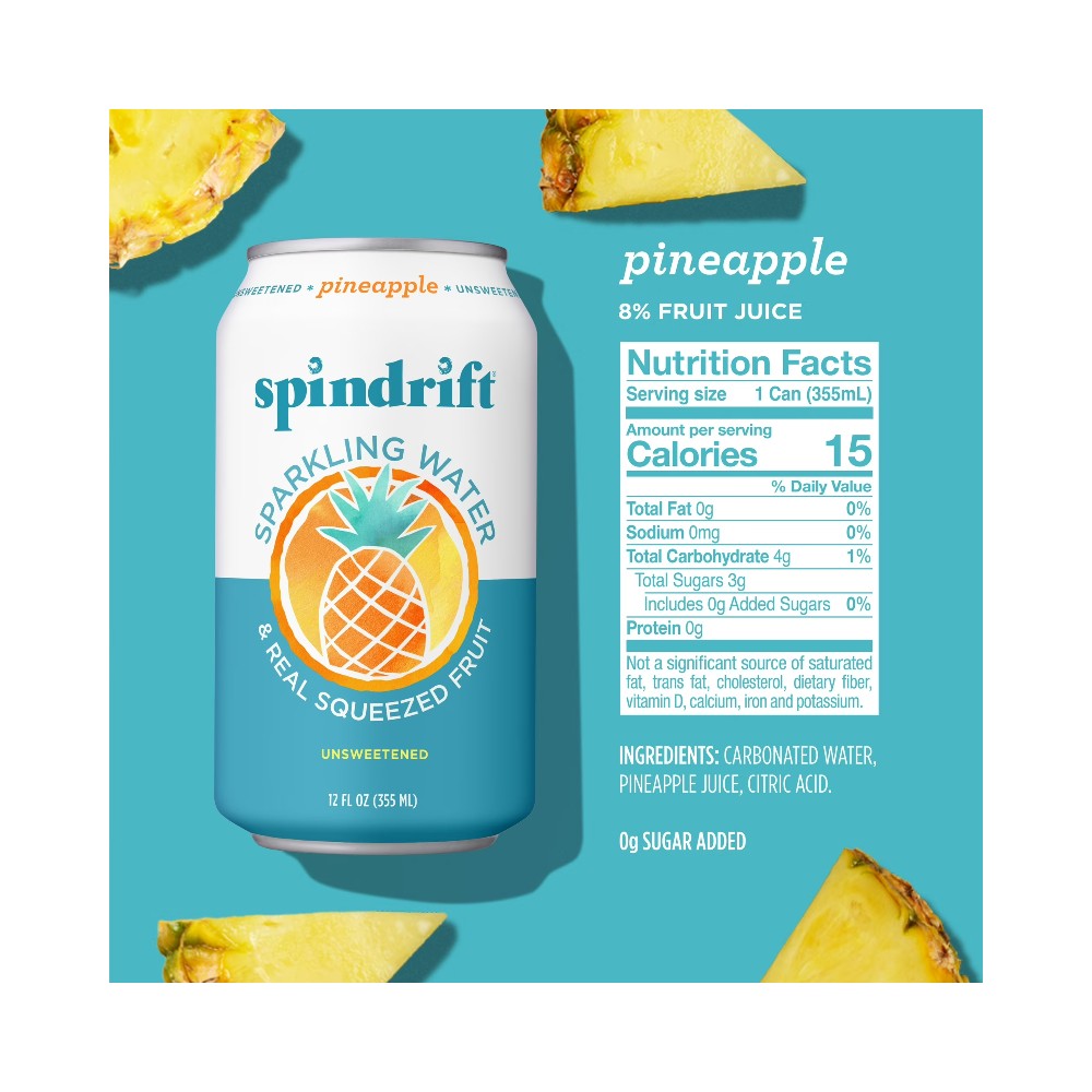 Spindrift Pineapple Flavoured Sparkling Water 12oz (355ml)