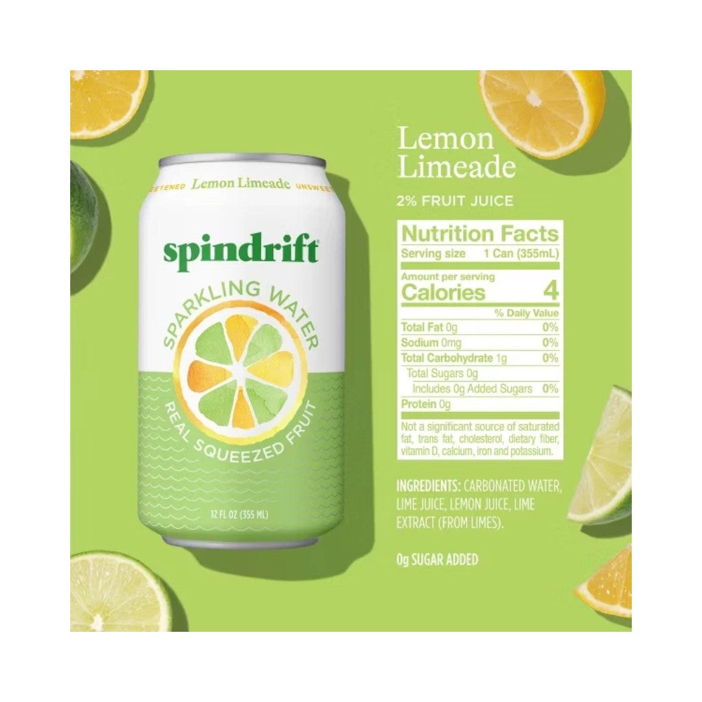 Spindrift Lemon Lime Flavoured Sparkling Water 12oz (355ml)