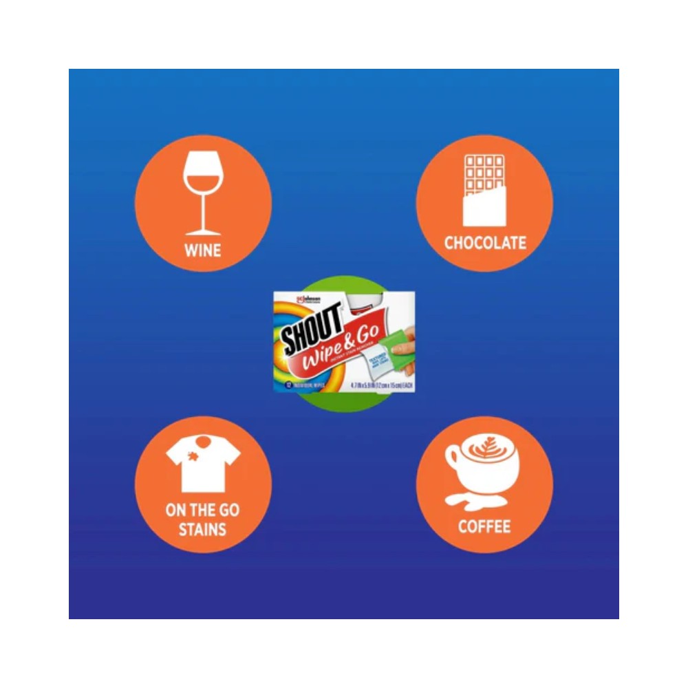 Shout Wipe & Go, Laundry Instant Stain Remover, 12 Wipes