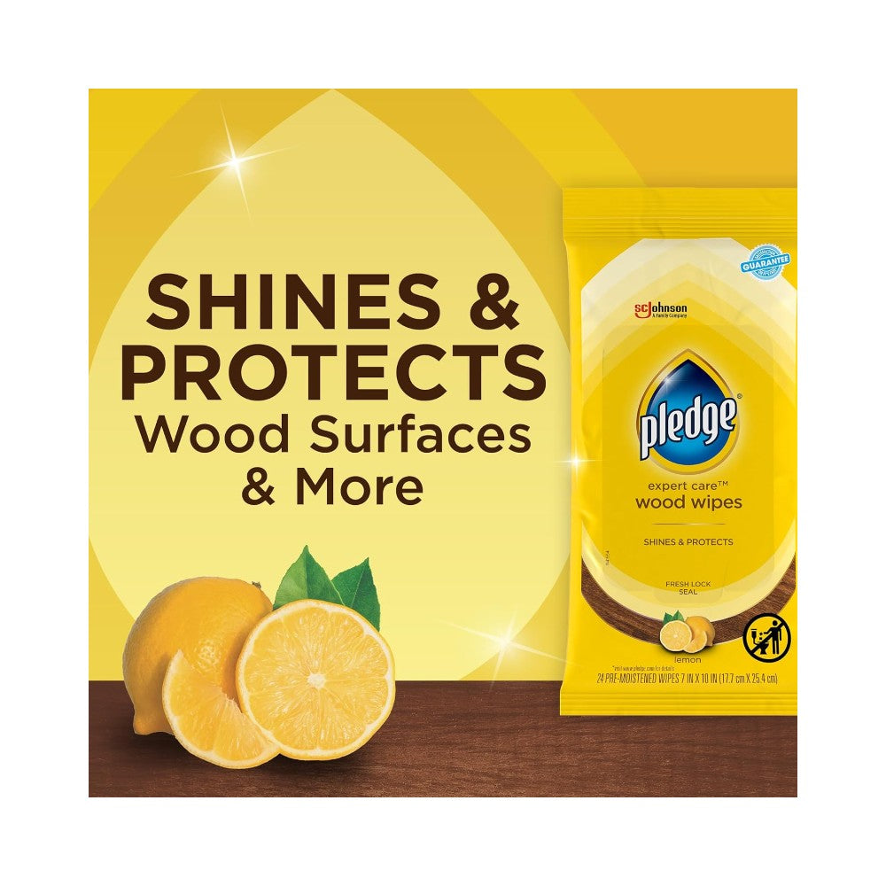 Pledge Expert Care Wood Wipes Lemon Scented 24's