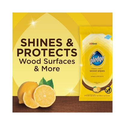 Pledge Expert Care Wood Wipes Lemon Scented 24's