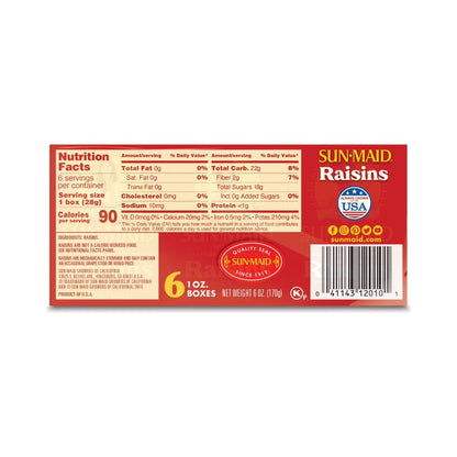 Sunmaid California Sun Dried Raisins Box 6 x 1oz (28.3g)