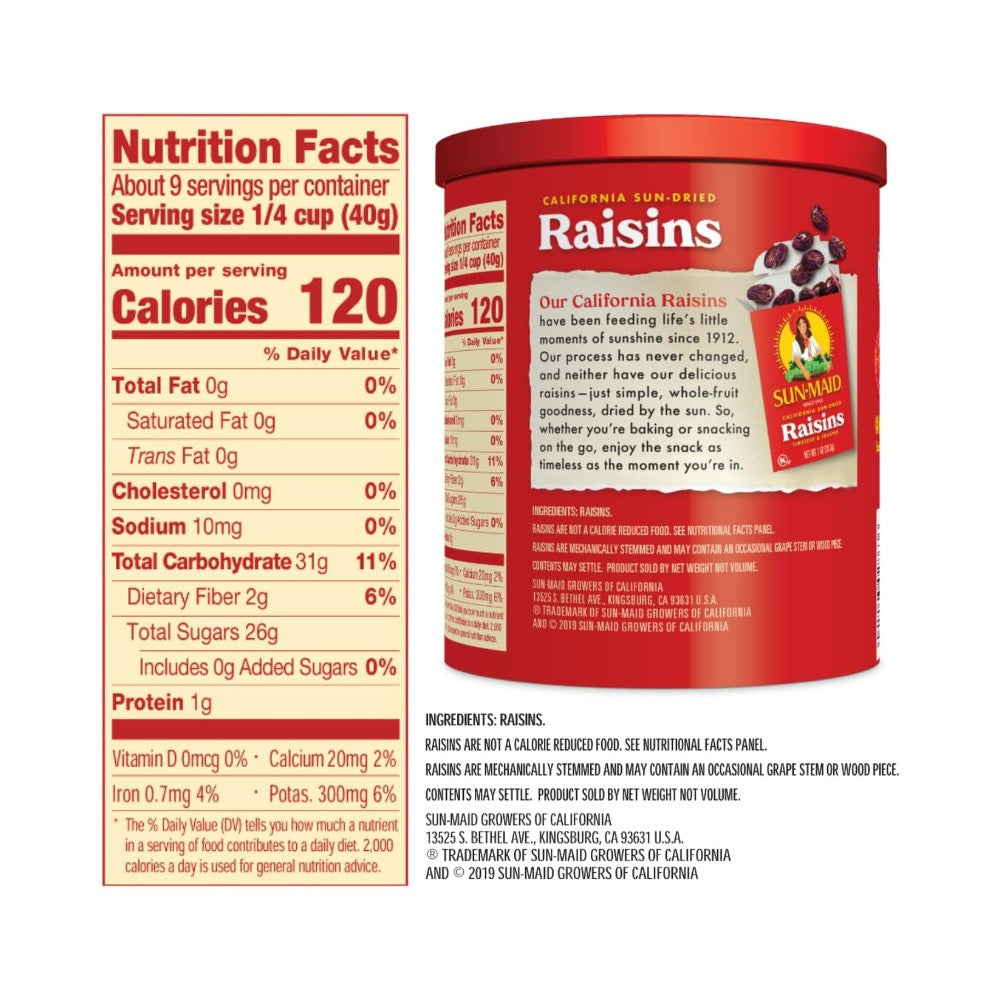 Sunmaid California Sun Dried Raisins Tub 13oz (369g)