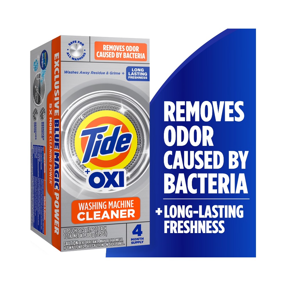 Tide Washing Machine Cleaner with Oxi Powder, Odor Eliminator and Washer Residue Remover 4 Count