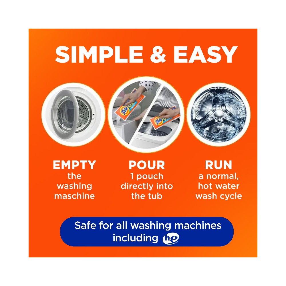 Tide Washing Machine Cleaner with Oxi Powder, Odor Eliminator and Washer Residue Remover 4 Count