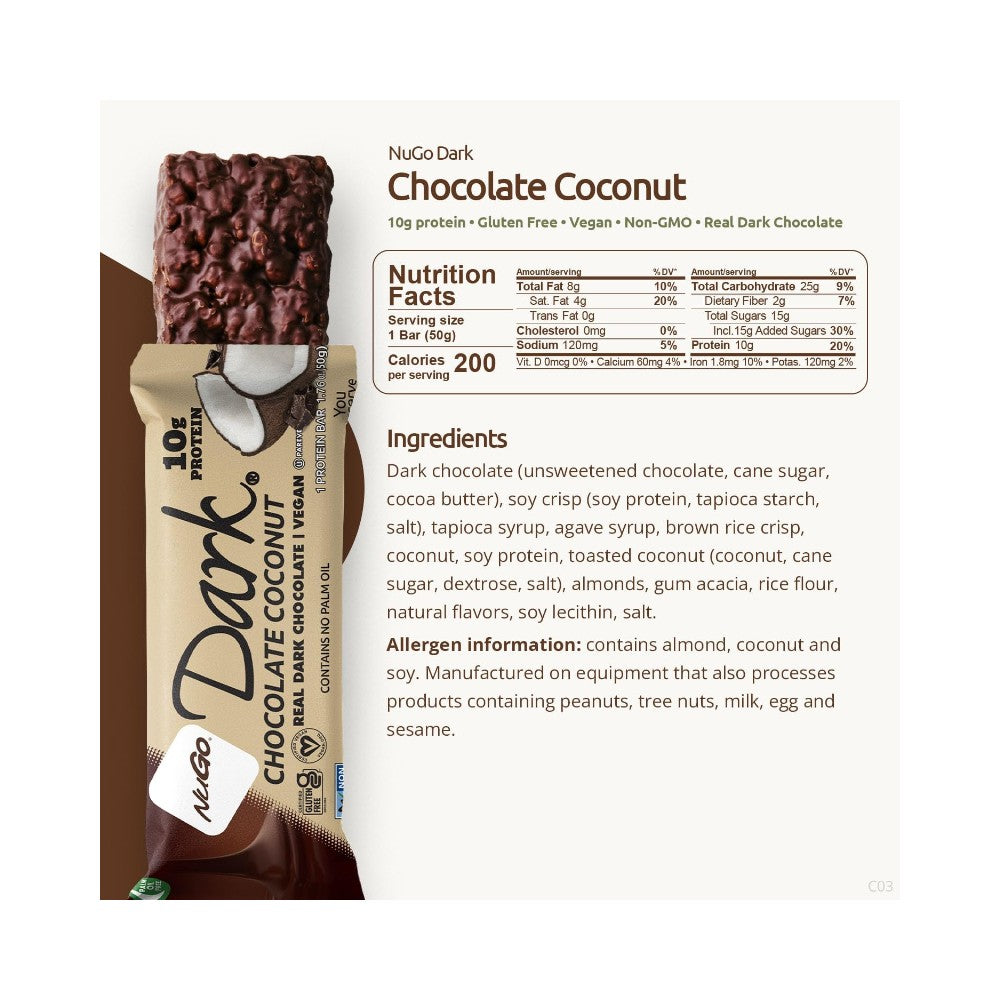 NuGo Dark - Chocolate Coconut Protein Bar 1.76oz (50g)