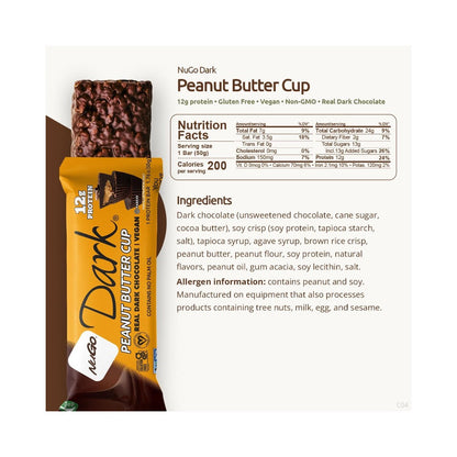 NuGo Dark -  Peanut Butter Cup Protein Bar 1.76oz (50g) - Pack of 12