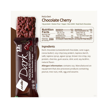 NuGo Dark - Chocolate Cherry Protein Bar 1.76oz (50g) - Pack of 12
