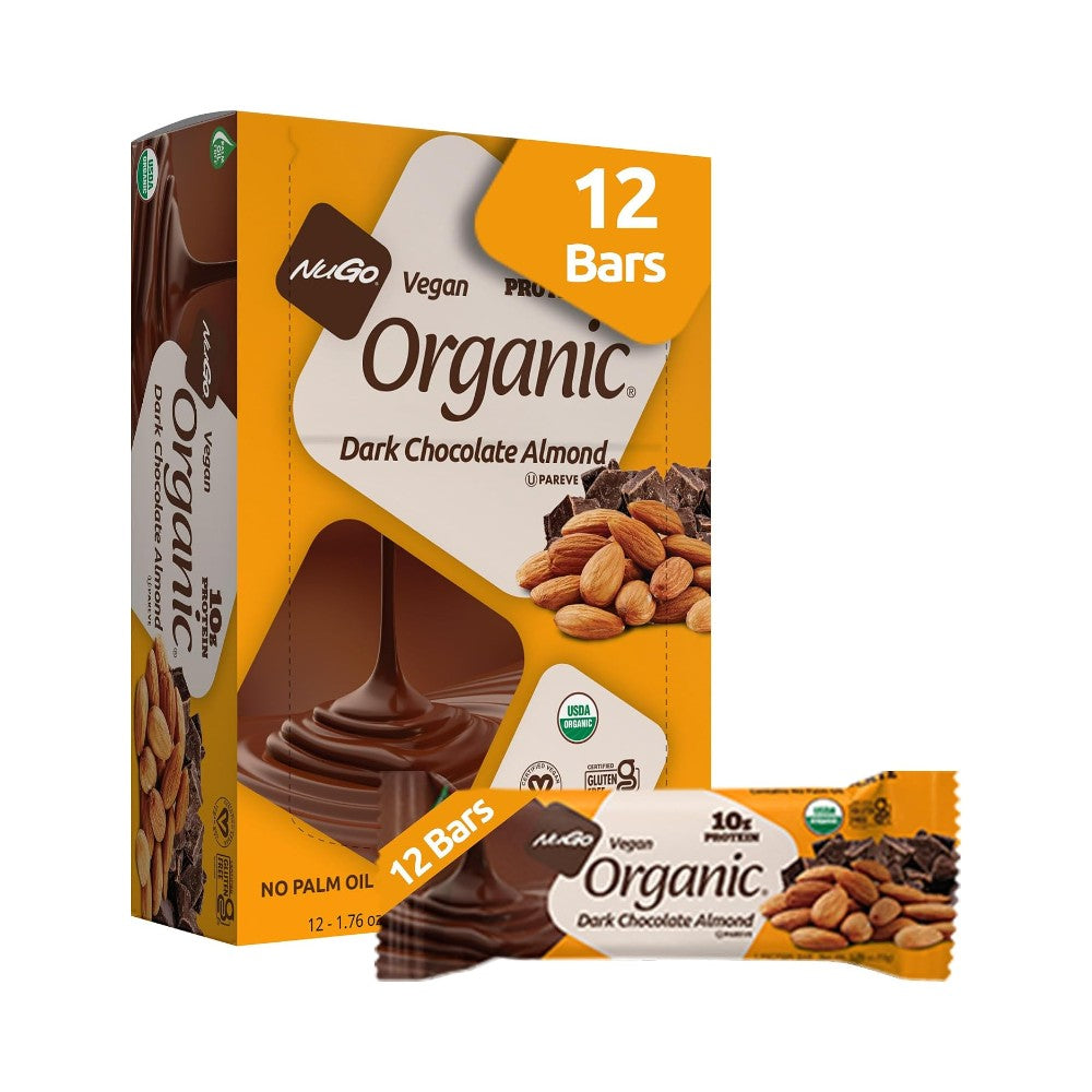 NuGo Organic - Dark Chocolate Almond Protein Bar 1.76 oz (50g) - Pack of 12
