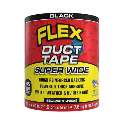 Flex Duct Tape, Super Wide, 4.6 Inches x 20 Feet, Black, Heavy Duty Strong, Multi-Surface Tape