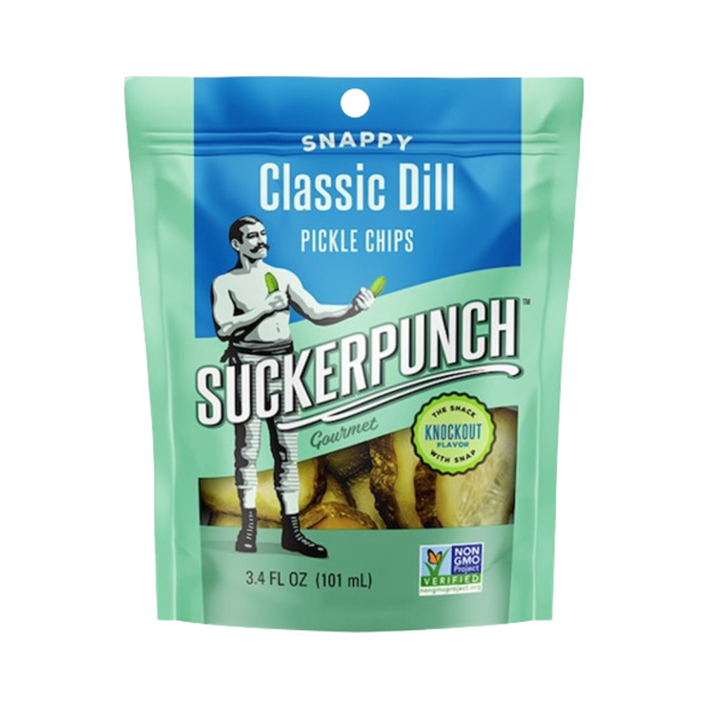 Suckerpunch Gourmet Dill Classic 1-12 Count Pickle Chip Single Serve Pouch 3.4oz (101ml)