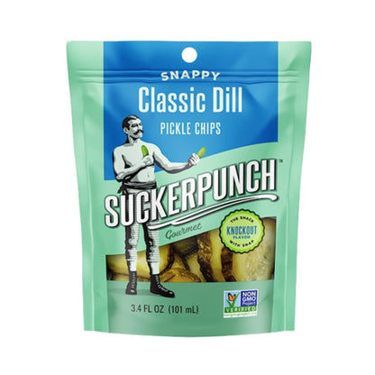 Suckerpunch Gourmet Dill Classic 1-12 Count Pickle Chip Single Serve Pouch 3.4oz (101ml)