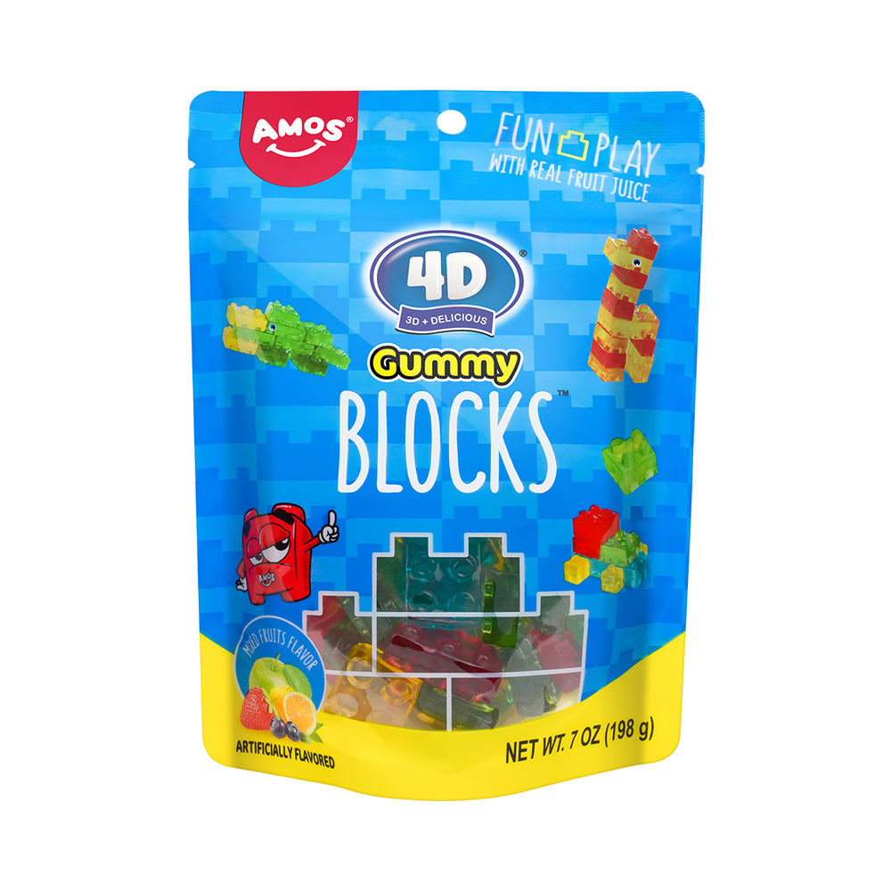Amos 4D Gummy Blocks Mix Fruit Flavour 7oz (198g)